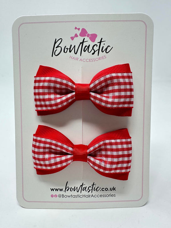 3 Inch Thin Tuxedo Bows - Red Gingham - 2 Pack