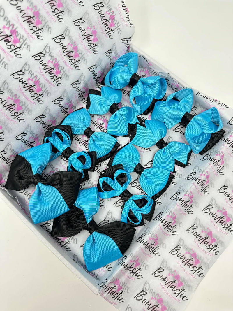 School Bundle - 3 Inch Bows - Turquoise & Black - 10 Pack