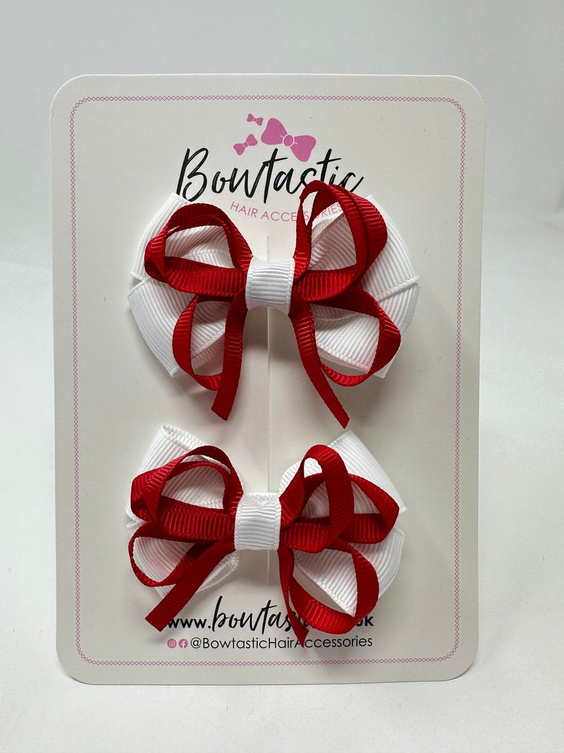 2.5 Inch Bows - White & Red - 2 Pack