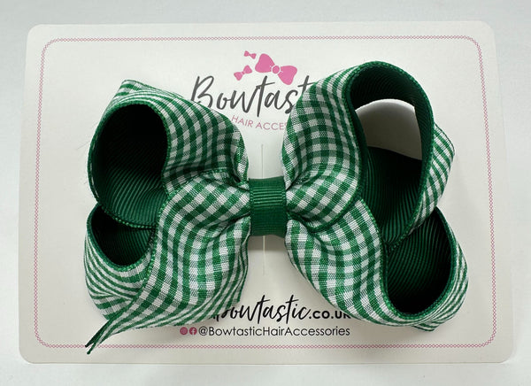 4 Inch Double Ribbon Bow - Forest Green & Green & Green Gingham