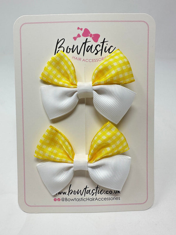 2.5 Inch Butterfly Bows - Yellow & White Gingham - 2 Pack