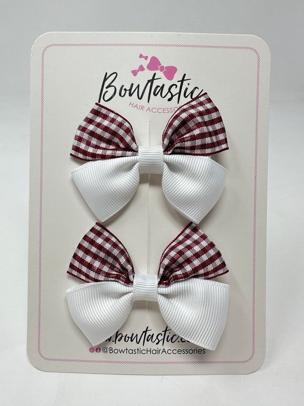 2.5 Inch Butterfly Bows - Burgundy & White Gingham - 2 Pack