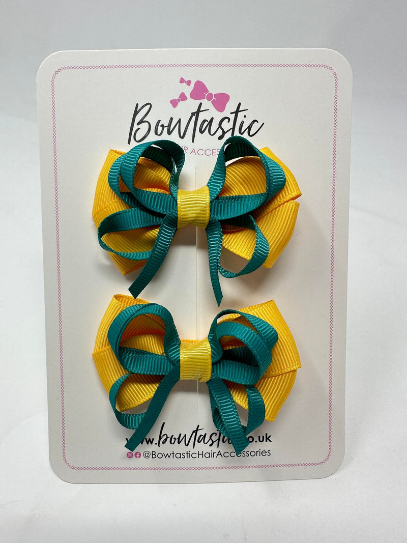 2.5 Inch Bows - Jade Green & Yellow Gold - 2 Pack