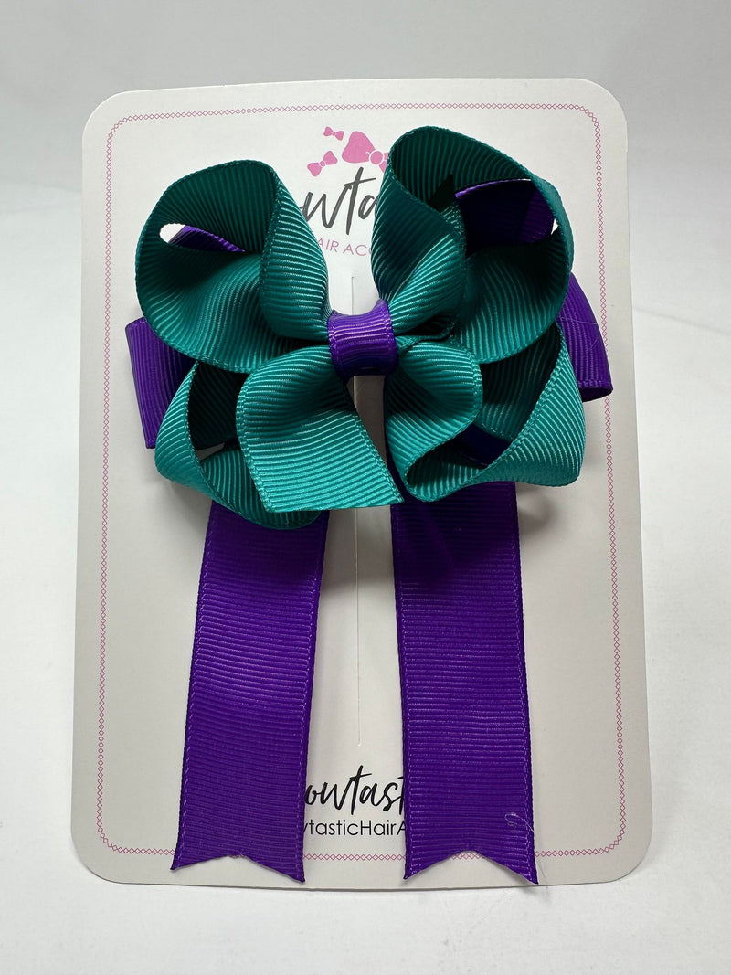 3.5 Inch Tail Bow - Purple & Jade Green