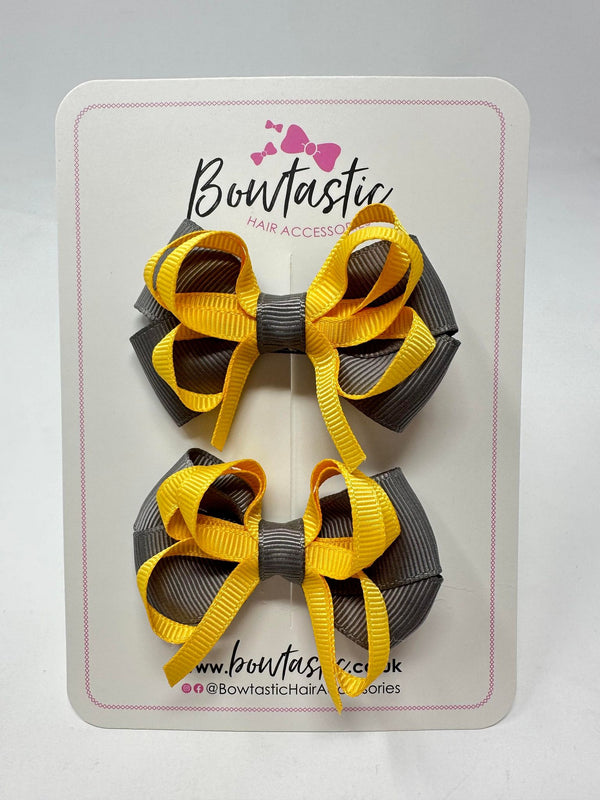 2.5 Inch Bows - Yellow Gold & Metal Grey - 2 Pack