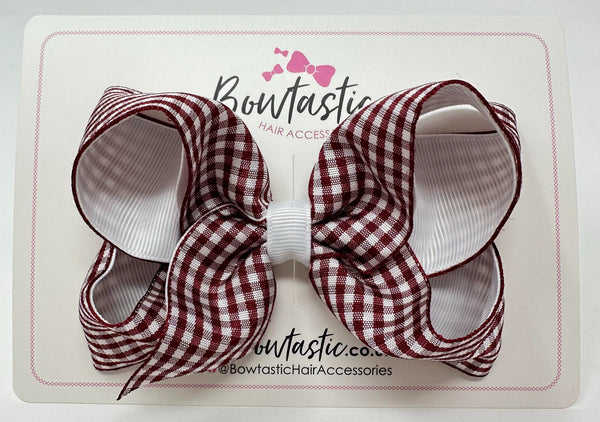 4 Inch Double Ribbon Bow - Burgundy & White Gingham