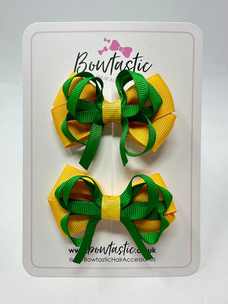 2.5 Inch Bows - Emerald Green & Yellow Gold - 2 Pack