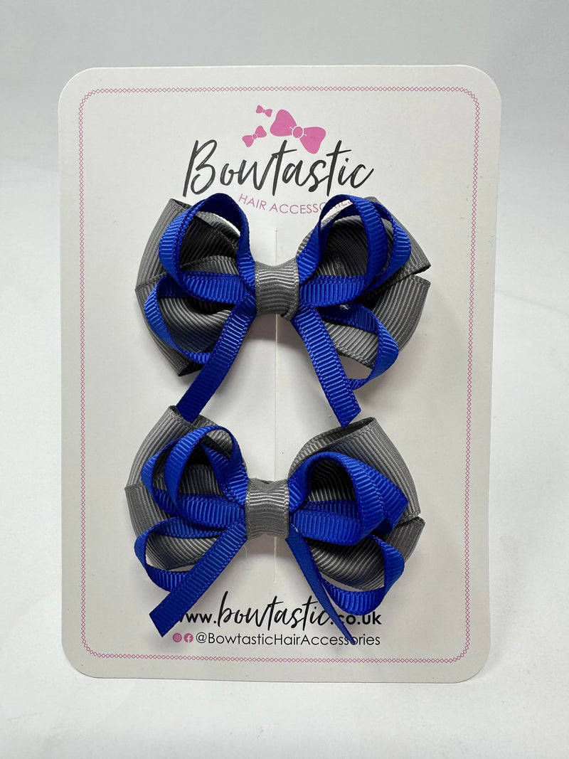 2.5 Inch Bows - Metal Grey & Cobalt - 2 Pack