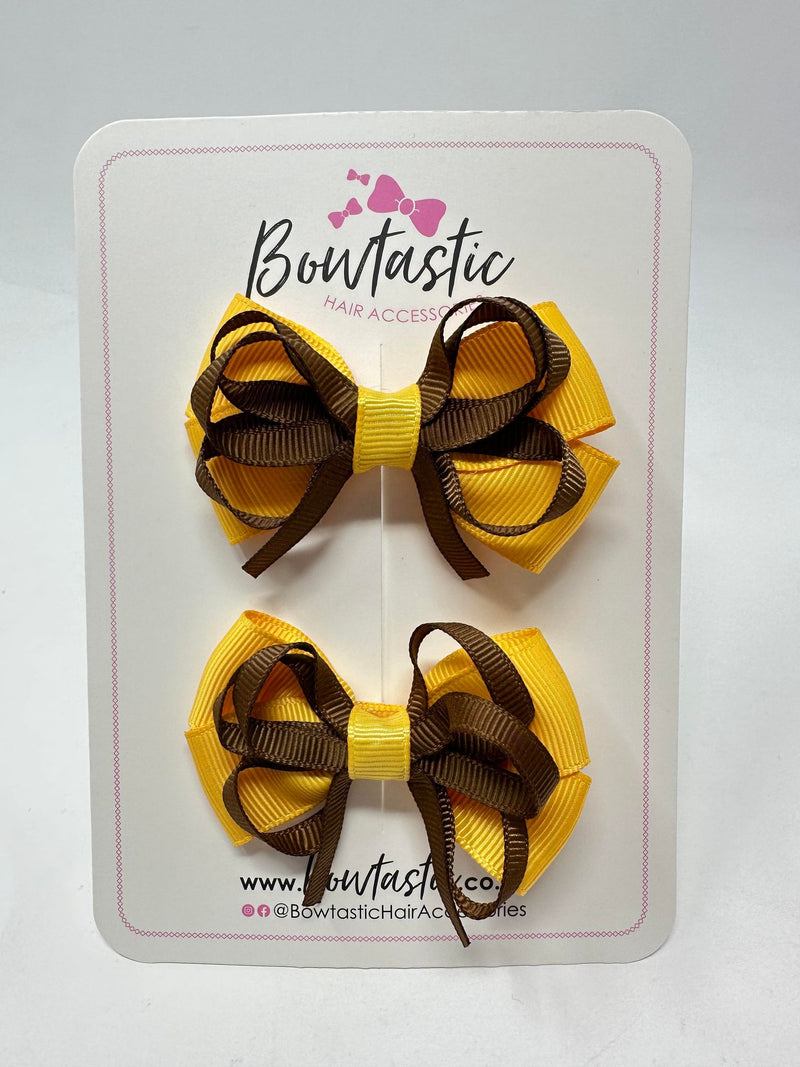 2.5 Inch Bows - Turftan & Yellow Gold - 2 Pack