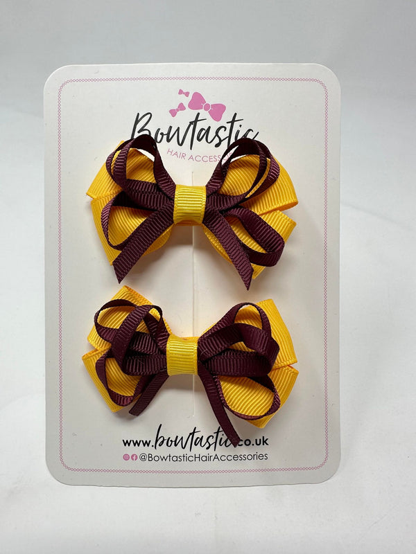 2.5 Inch Bows - Yellow Gold & Burgundy - 2 Pack