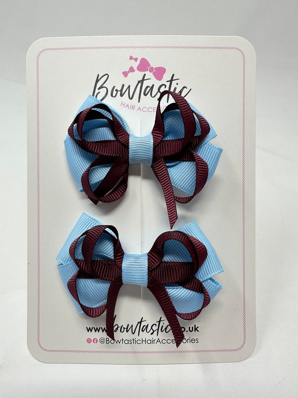 2.5 Inch Bows - Blue Topaz & Burgundy - 2 Pack