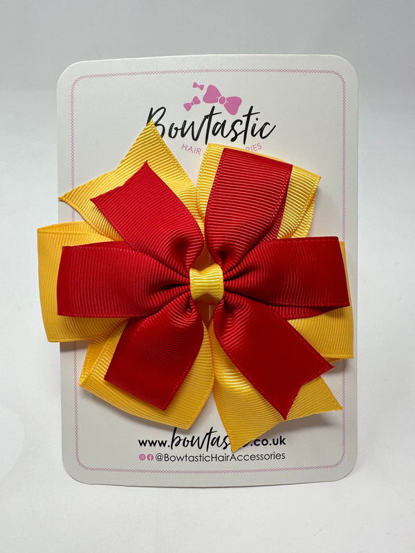 4 Inch Double Pinwheel Bow - Red & Yellow Gold