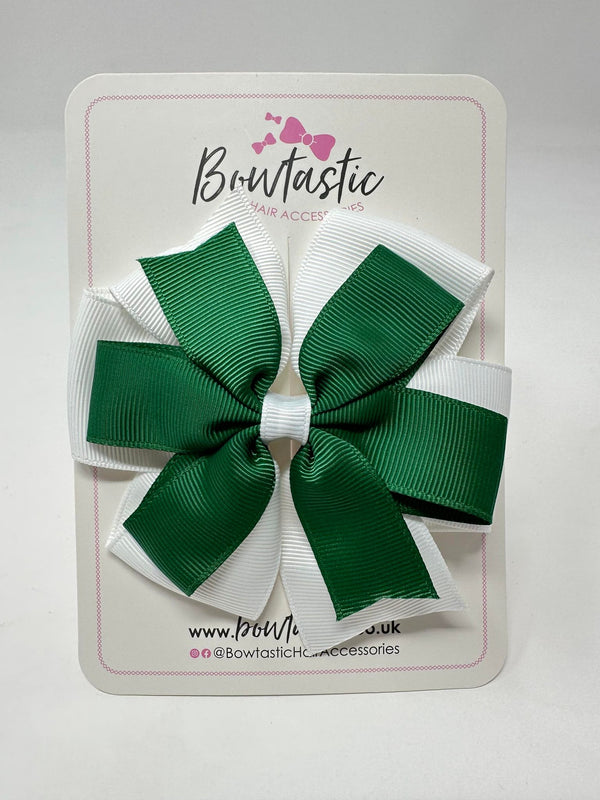 4 Inch Double Pinwheel Bow - Forest Green & White