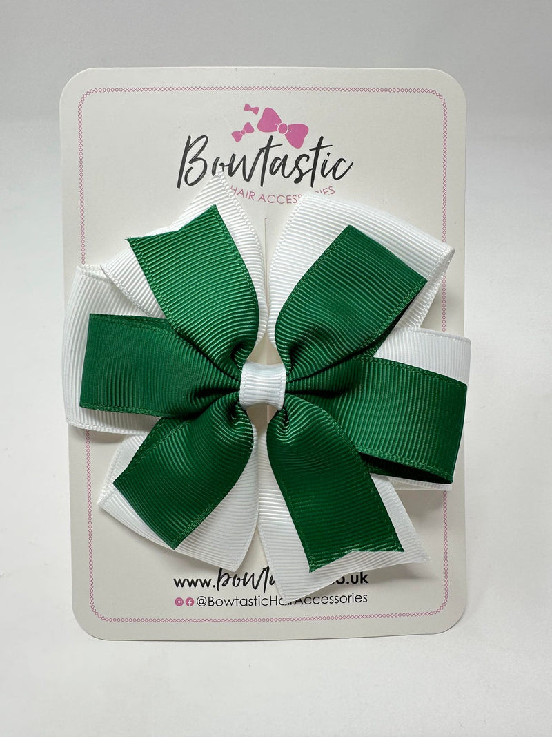 4 Inch Double Pinwheel Bow - Forest Green & White