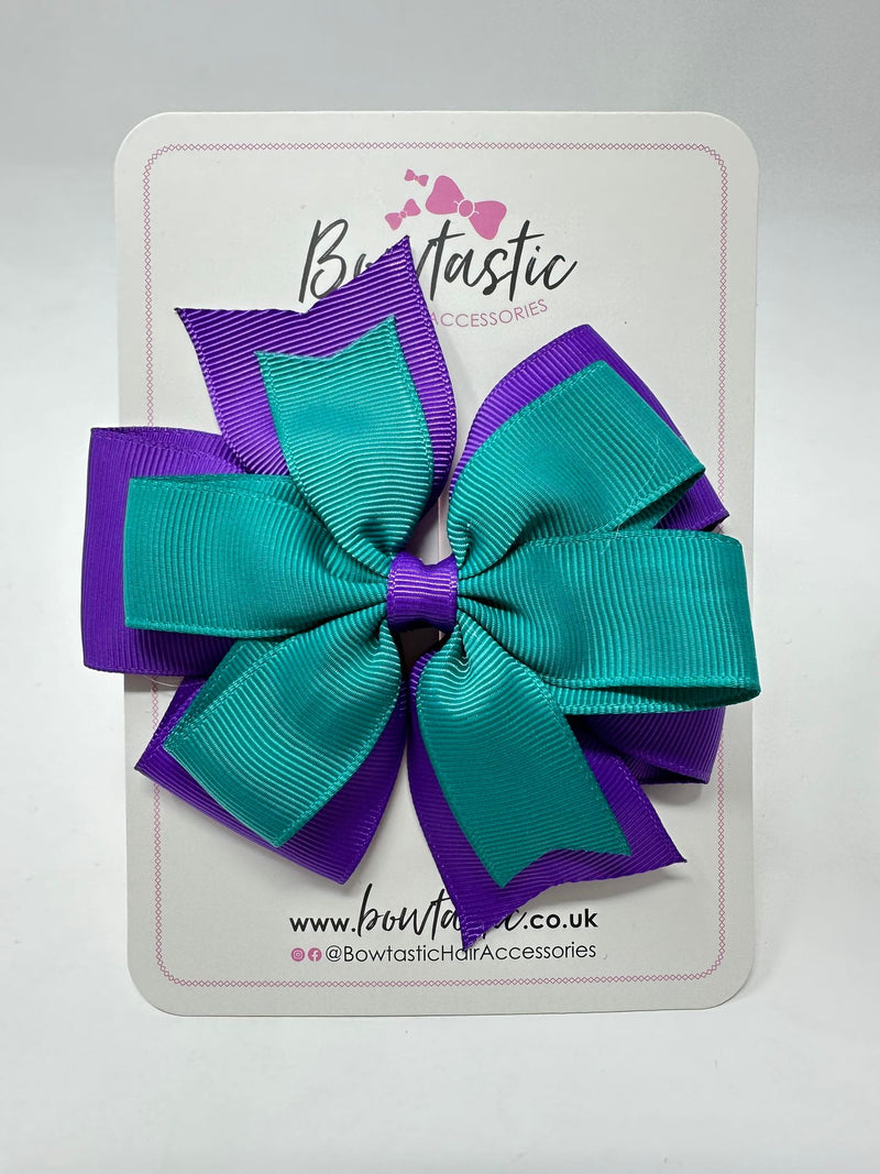 4 Inch Double Pinwheel Bow - Purple & Jade Green