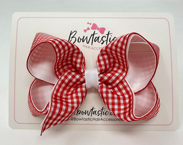 4 Inch Double Ribbon Bow - Red & White Gingham