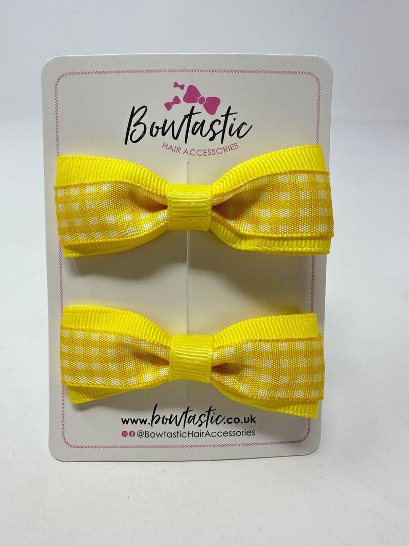 2.5 Inch Thin Tuxedo Bows - Yellow Gingham - 2 Pack