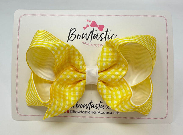 4 Inch Double Ribbon Bow - Yellow & White Gingham