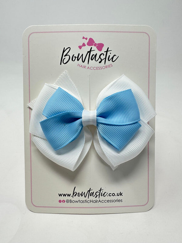 3.75 Inch Layered Bow - Blue Topaz & White