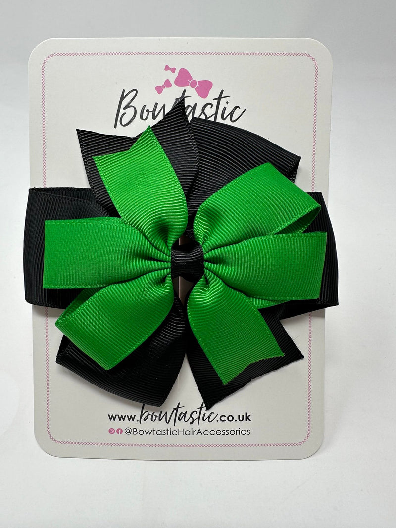 4 Inch Double Pinwheel Bow - Emerald Green & Black