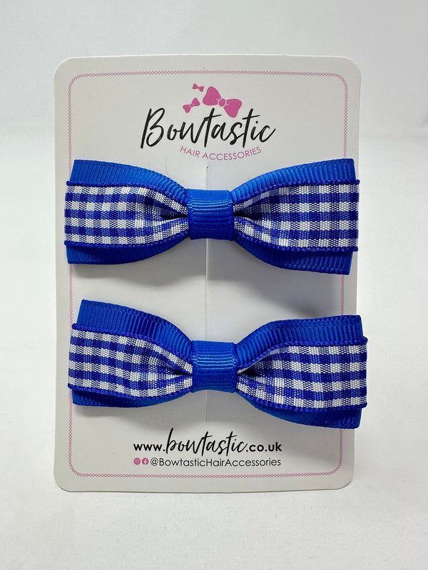 2.5 Inch Thin Tuxedo Bows - Royal Blue Gingham - 2 Pack