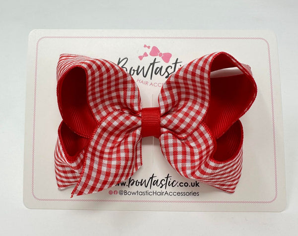 4 Inch Double Ribbon Bow - Red & Red Gingham