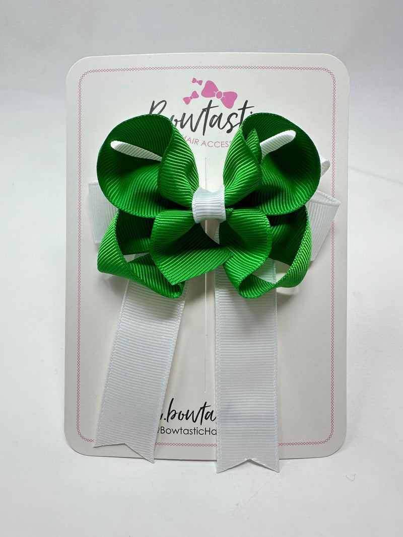 3.5 Inch Tail Bow - Emerald Green & White