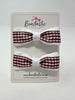 2.5 Inch Thin Tuxedo Bows - Burgundy & White Gingham - 2 Pack