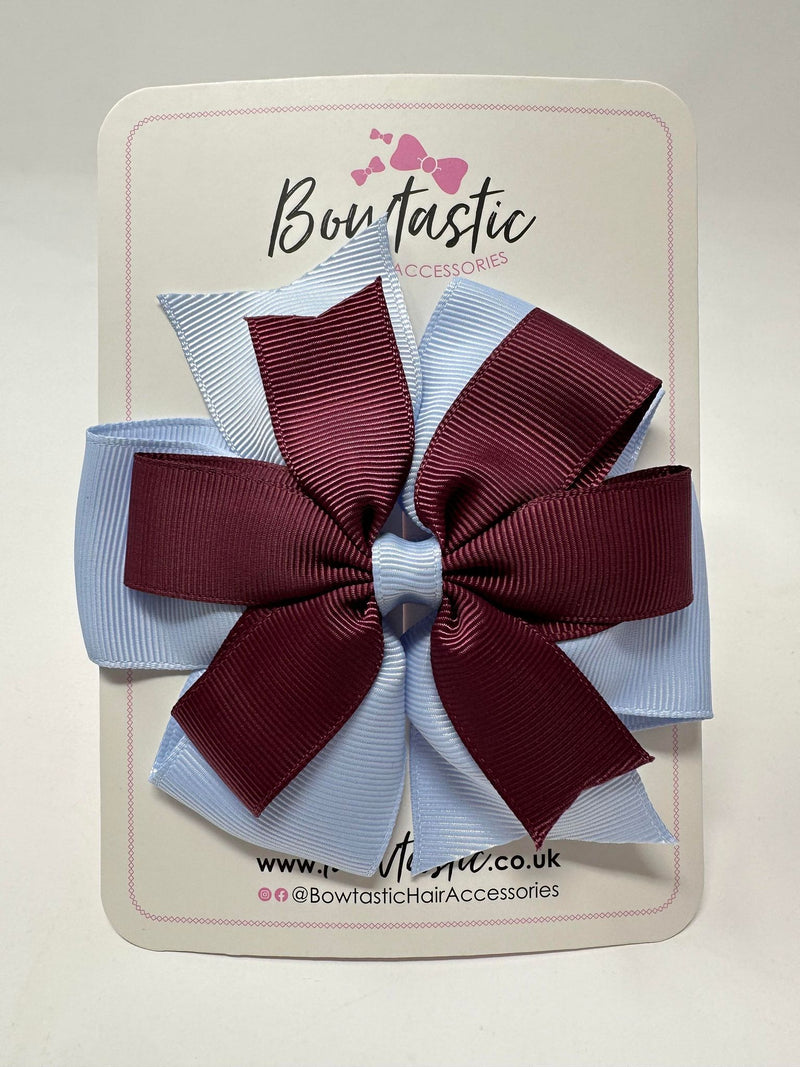 4 Inch Double Pinwheel Bow - Burgundy & Bluebell