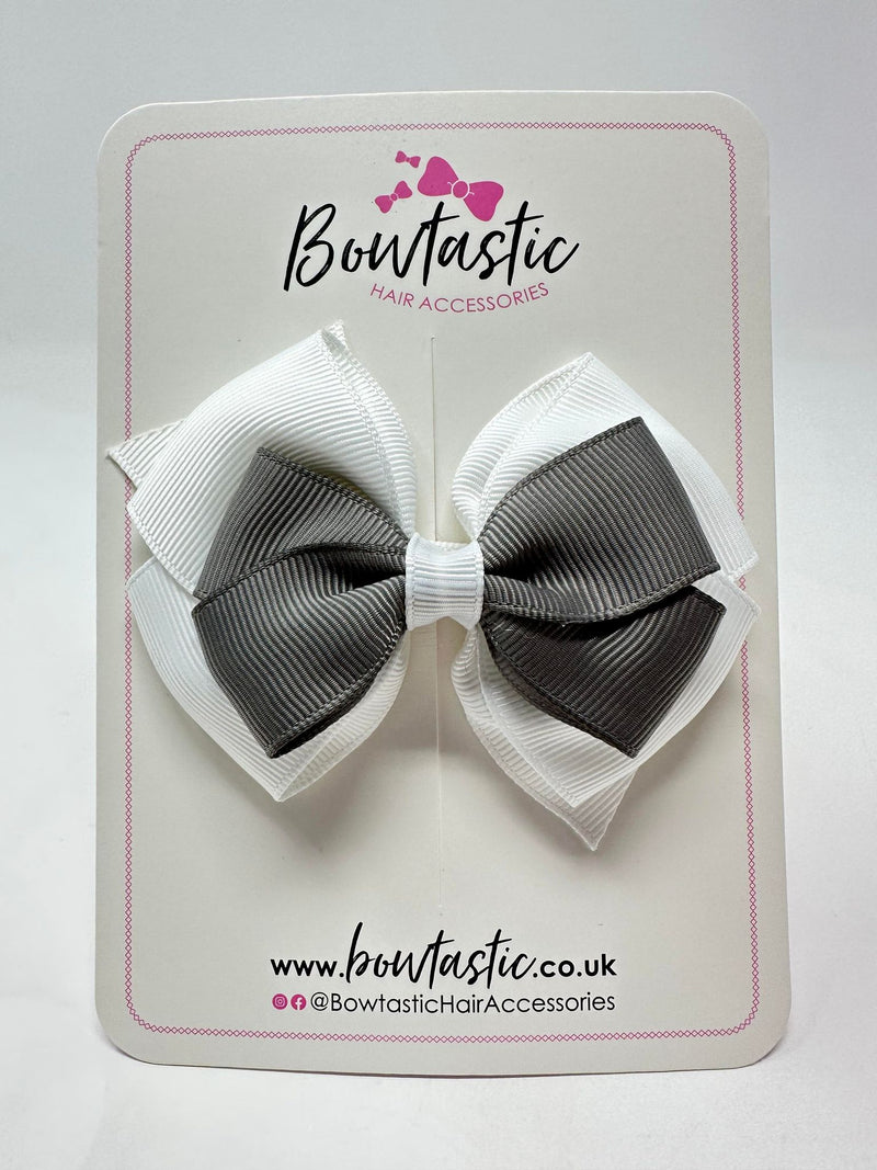 3.75 Inch Layered Bow - Metal Grey & White