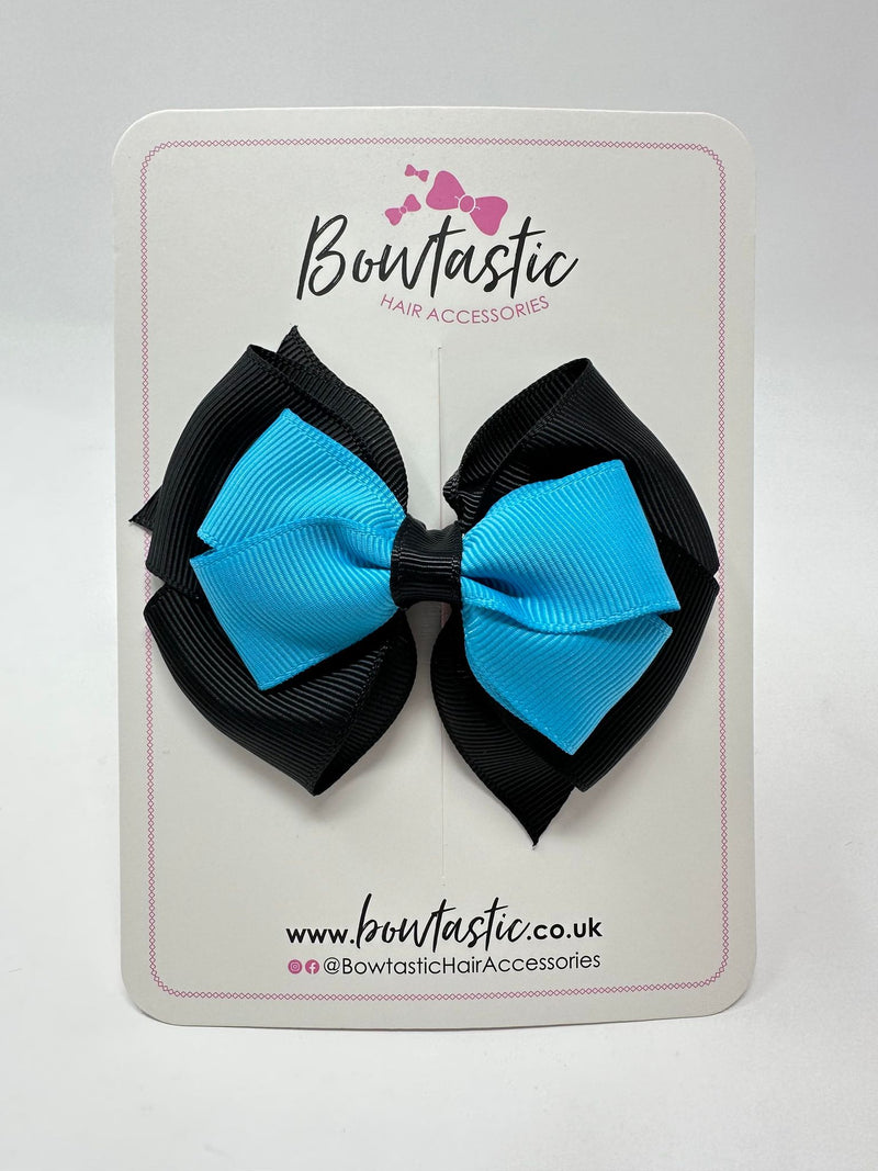 3.75 Inch Layered Bow - Turquoise & Black