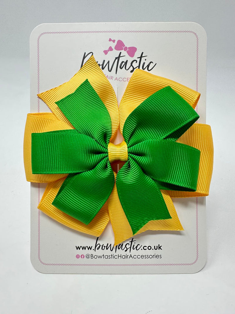 4 Inch Double Pinwheel Bow - Emerald Green & Yellow Gold