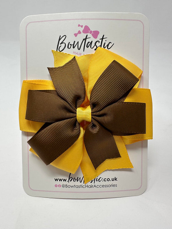 4 Inch Double Pinwheel Bow - Turftan & Yellow Gold