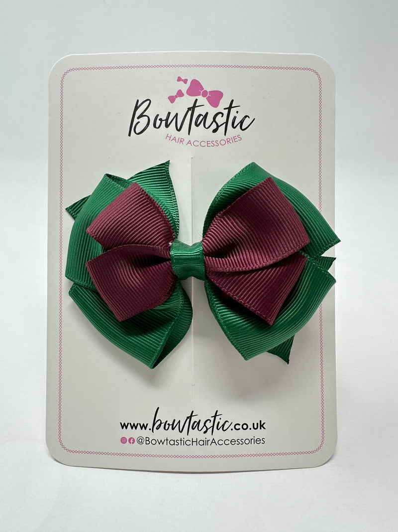 3.75 Inch Layered Bow - Forest Green & Burgundy