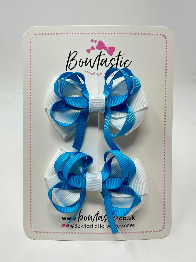 2.5 Inch Bows - White & Turquoise - 2 Pack