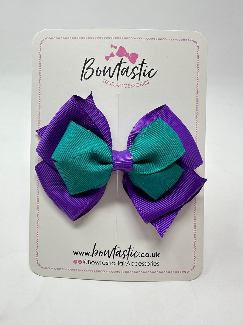 3.75 Inch Layered Bow - Jade Green & Purple