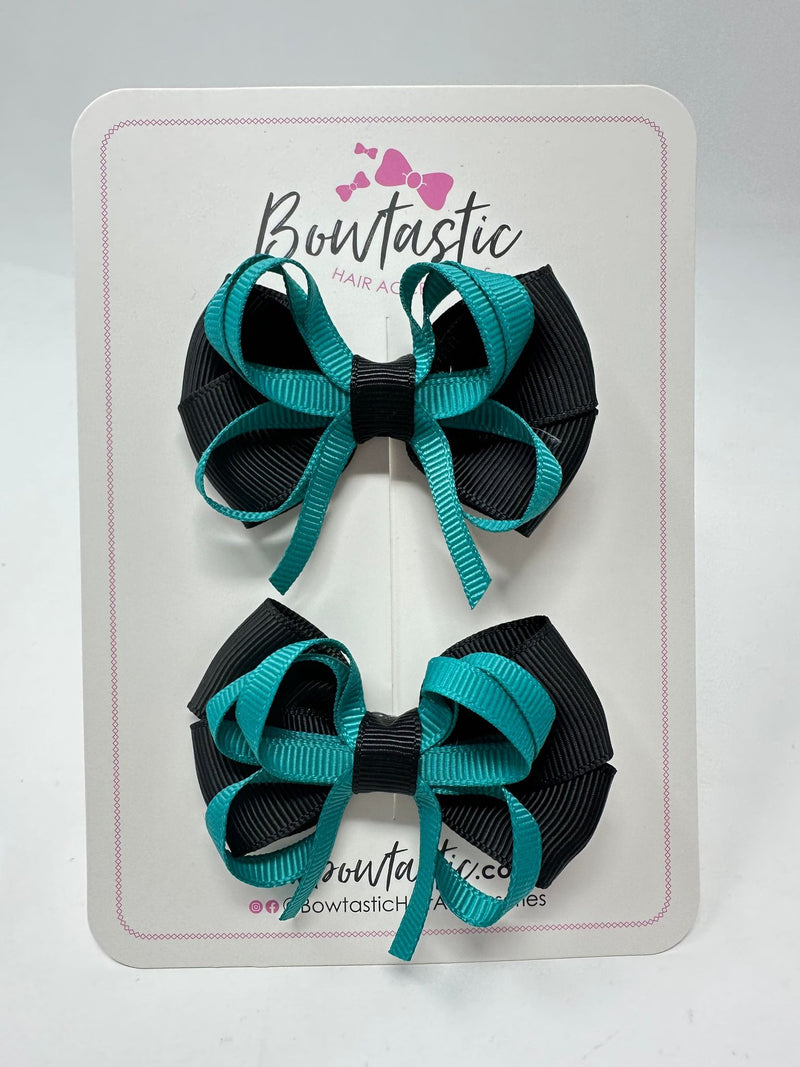 2.5 Inch Bows - Black & Jade Green - 2 Pack