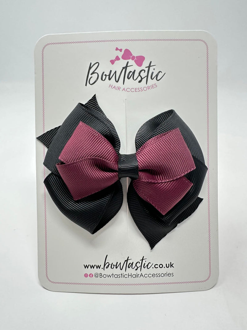 3.75 Inch Layered Bow - Burgundy & Black