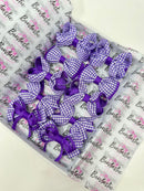 School Bundle - 3 Inch Bows Thin Elastic - Purple Gingham - 10 Pack