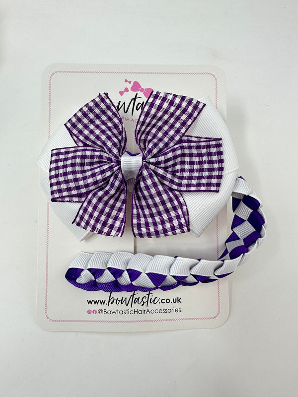 Bun Wrap - 4 Inch Bow - Purple & White Gingham
