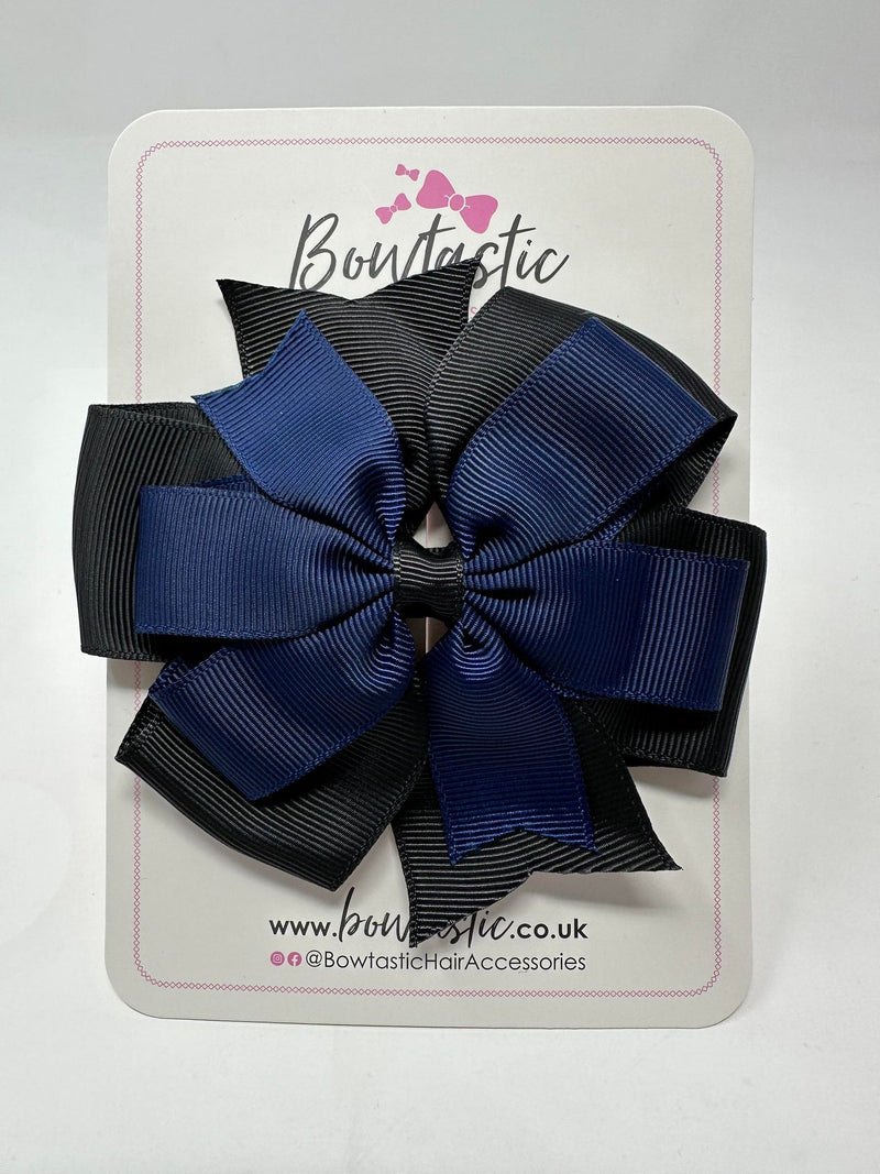 4 Inch Double Pinwheel Bow - Navy & Black