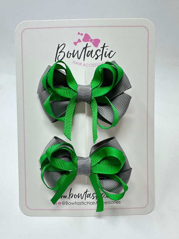 2.5 Inch Bows - Emerald Green & Metal Grey - 2 Pack