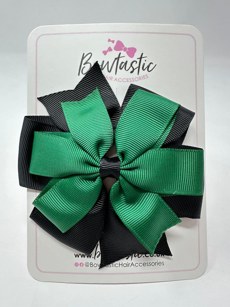 4 Inch Double Pinwheel Bow - Forest Green & Black