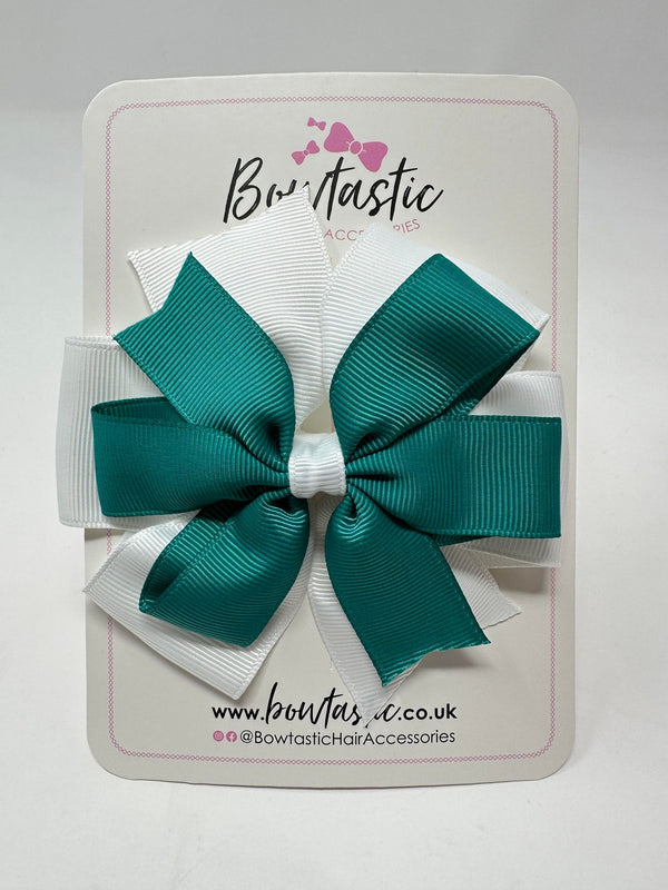 4 Inch Double Pinwheel Bow - Jade Green & White