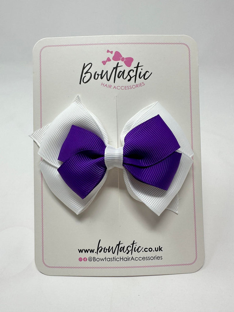 3.75 Inch Layered Bow - Purple & White