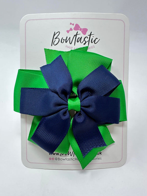 4 Inch Double Pinwheel Bow - Emerald Green & Navy