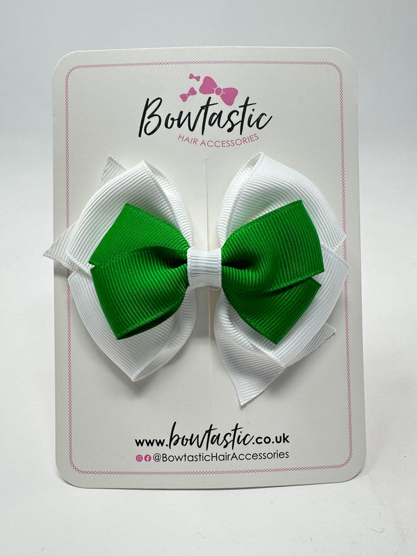 3.75 Inch Layered Bow - Emerald Green & White