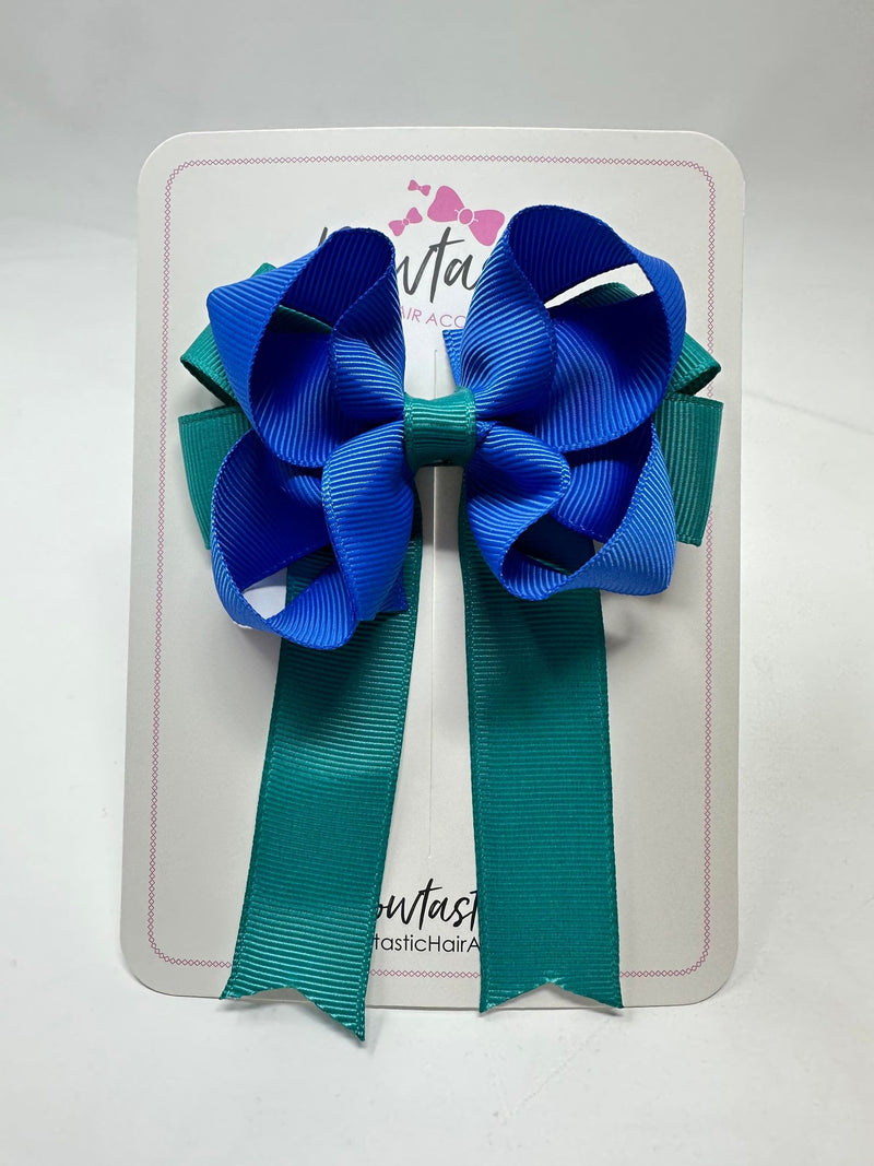 3.5 Inch Tail Bow - Royal Blue & Jade Green