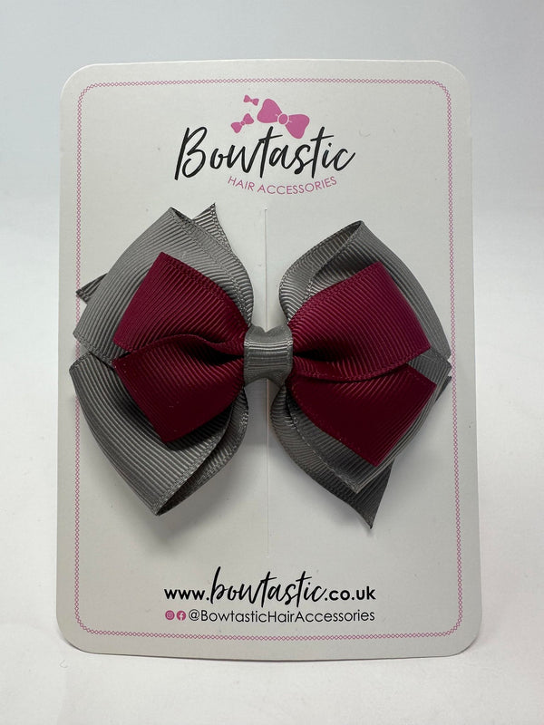 3.75 Inch Layered Bow - Wine & Metal Grey