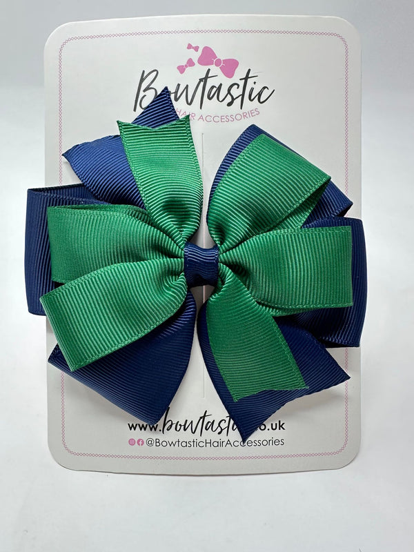 4 Inch Double Pinwheel Bow - Forest Green & Navy